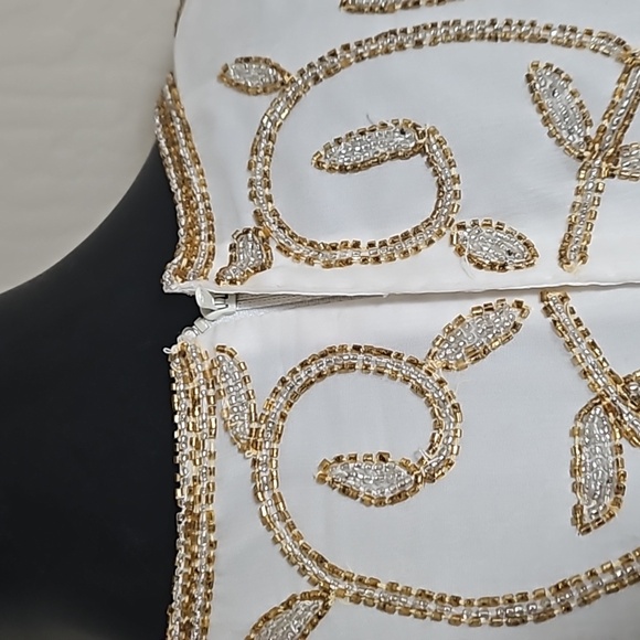 Vintage White Ivory Gold Beaded Short Sleeve Blouse Top Shirt Sz. L - Picture 7 of 10